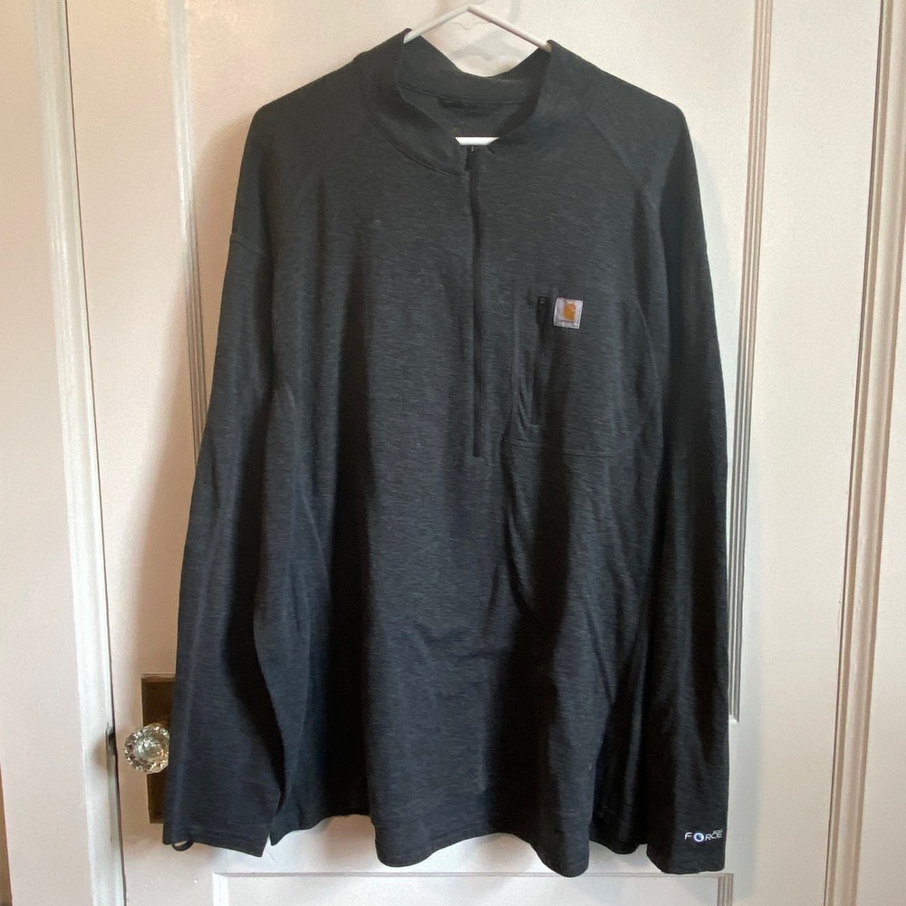 Carhartt Force Mens 4XL Quarter Zip Pullover LS Shirt Charcoal Gray Wool Blend